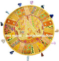 Yellow 17" Patchwork Round Floor Pillow Cushion round embroidered Bohemian Patchwork floor cushion pouf Vintage Indian Foot Stool ottoman-Jaipur Handloom