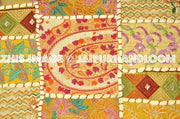Yellow 24x24" Bohemian embroidered cushions for living room furniture sofa-Jaipur Handloom