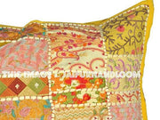 Yellow 24x24" Bohemian embroidered cushions for living room furniture sofa-Jaipur Handloom