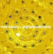 Yellow Boho Throw Pillow Cushions Embroidered Sofa Pillow Outdoor Cushions-Jaipur Handloom