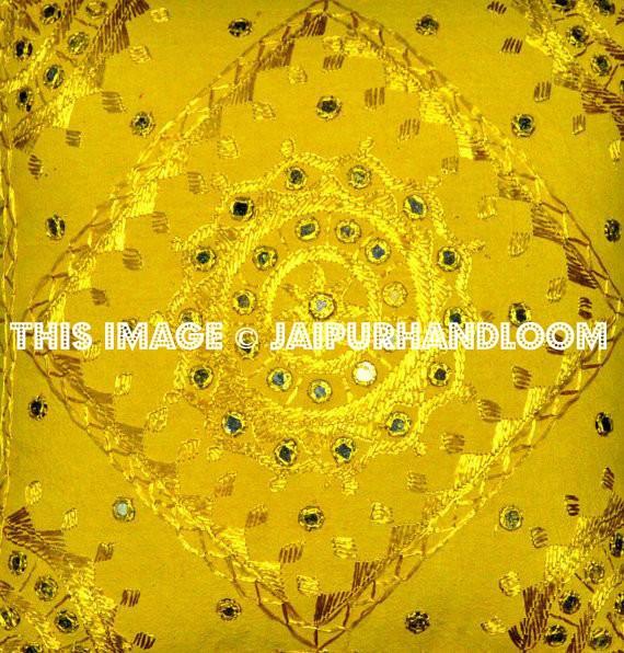 Yellow Boho Throw Pillow Cushions Embroidered Sofa Pillow Outdoor Cushions-Jaipur Handloom