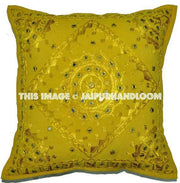 Yellow Boho Throw Pillow Cushions Embroidered Sofa Pillow Outdoor Cushions-Jaipur Handloom