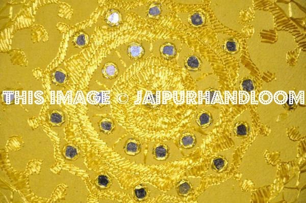 Yellow Decorative Mirror Work Pillow for couch, Throw Pillow, Accent PIllow-Jaipur Handloom
