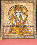 Yellow Ganesha Tapestries Wall Hangings Wall Tapestries Dorm Tapestry-Jaipur Handloom