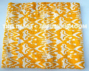 Yellow Ikat kantha Quilt Queen ikat bedspread bed cover-Jaipur Handloom