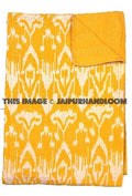 Yellow Ikat kantha Quilt Queen ikat bedspread bed cover-Jaipur Handloom