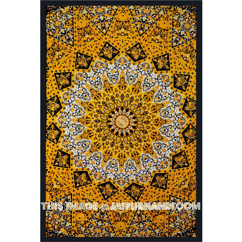 Yellow Small Plum and Bow 3-D Star Medallion Wall Tapestry dorm decor-Jaipur Handloom