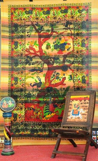Yellow Temple tree of life tapestry Dorm Decor hippie tapestries twin size-Jaipur Handloom