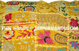 Yellow Tribal Patchwork Pillows for Sofa Indian Embroidered Euro Shams-Jaipur Handloom