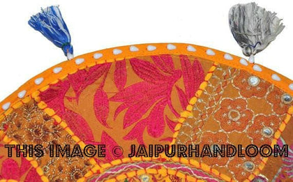 Yellow XL 32" Big Round Floor Pillow Cushion round seating Bohemian Patchwork floor cushion pouf Vintage Indian Foot Stool Bean Bag tapestry-Jaipur Handloom