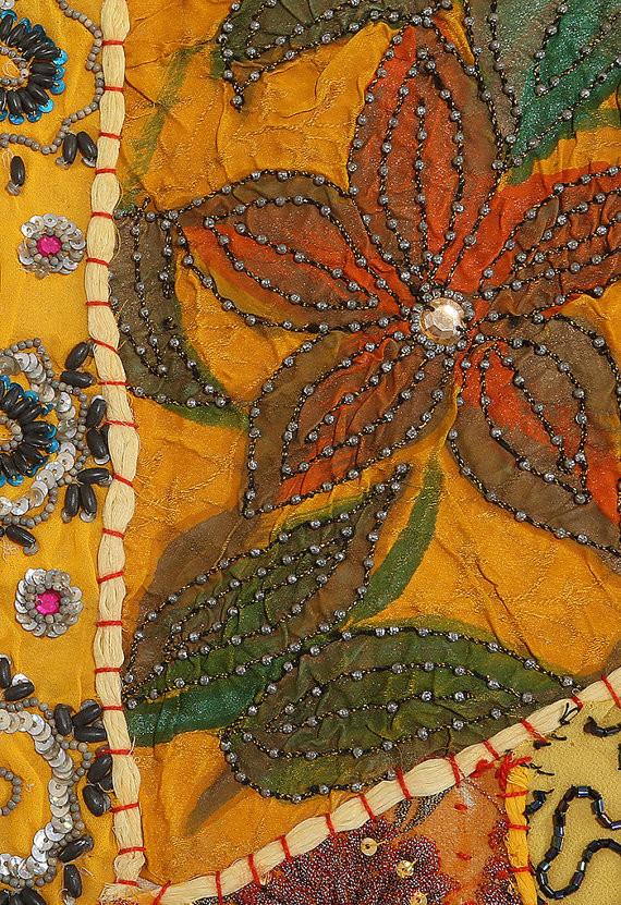 Yellow hand stitched queen bed cover bohemian embroidered bedspread tapestry-Jaipur Handloom