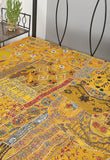 Yellow hand stitched queen bed cover bohemian embroidered bedspread tapestry-Jaipur Handloom