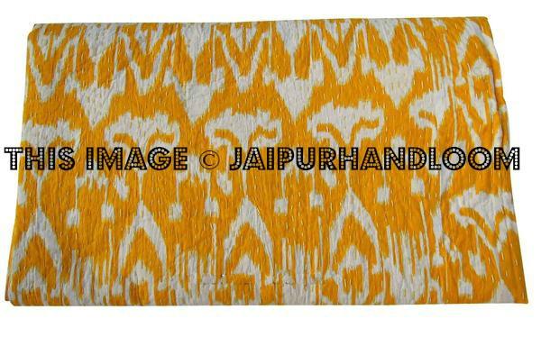 Yellow ikat quilt bedspread bed cover bedding throw