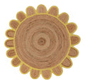 Yellow round scalloped jute rug, round jute rug , Round scallop rug
