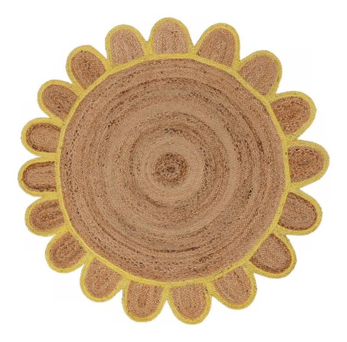 Yellow round scalloped jute rug, round jute rug , Round scallop rug