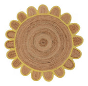 Yellow round scalloped jute rug, round jute rug , Round scallop rug