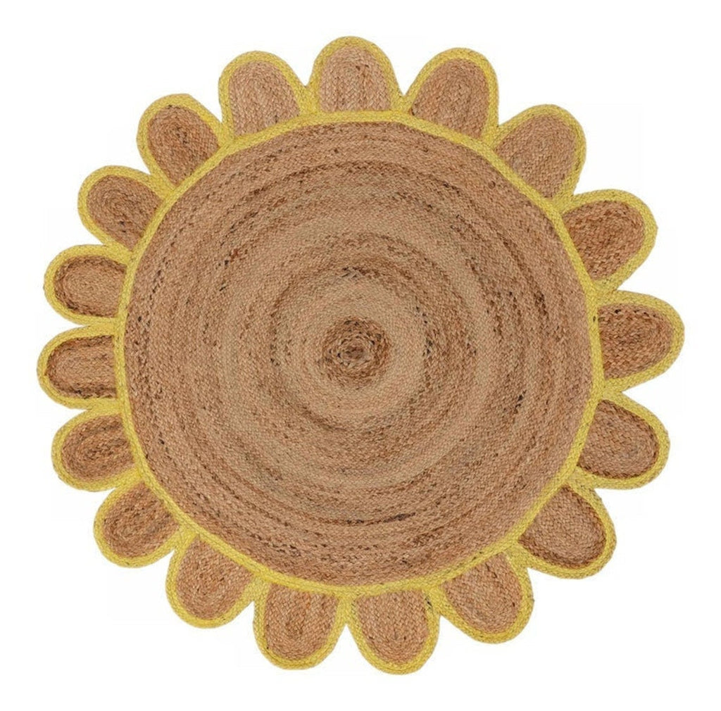 Yellow round scalloped jute rug, round jute rug , Round scallop rug