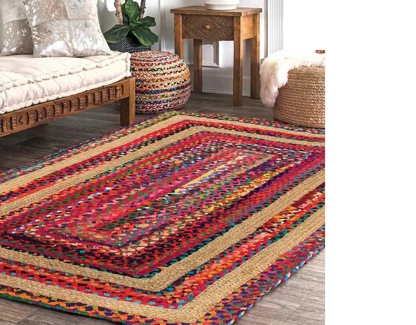 Braided Cotton Rug, Jute Area Rug, Handwoven Jute Rug, Cotton Doormat