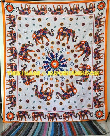 beautiful elephant circle tapestry hippie mandala dorm bedding blanket-Jaipur Handloom