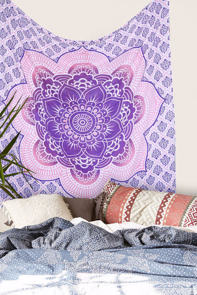 beautiful lotus mandala tapestry indian cotton bedcover boho beach throw-Jaipur Handloom