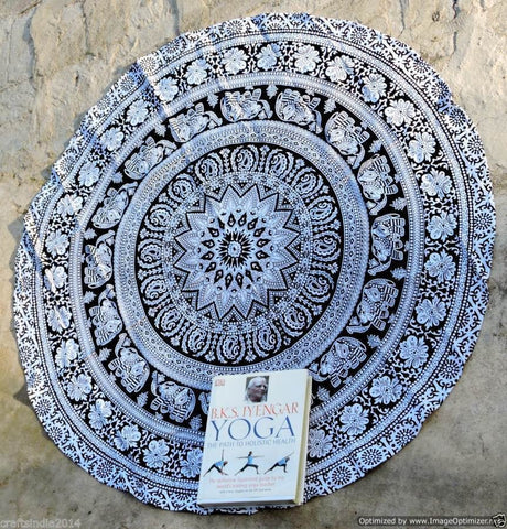 black and white tapestry dorm room cheap tapestries bohemian round table cloth-Jaipur Handloom