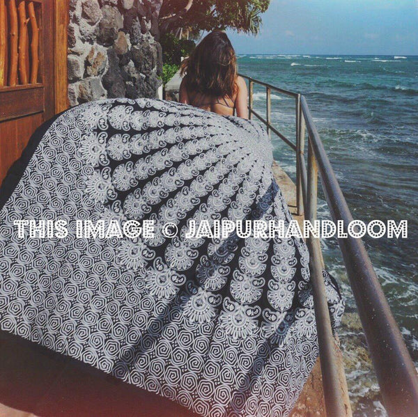black and white beach throw hippie dorm tapestry college wall decor poster-Jaipur Handloom