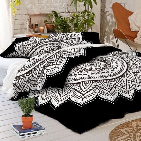 black and white duvet cover set ombre mandala quilt cover donna cover set-Jaipur Handloom