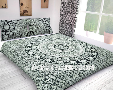 black and white elephant mandala bedding set bed cover blanket - Lujena-Jaipur Handloom