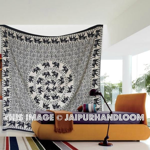 black and white elephant wall tapestry cheap dorm tapestries on sale-Jaipur Handloom