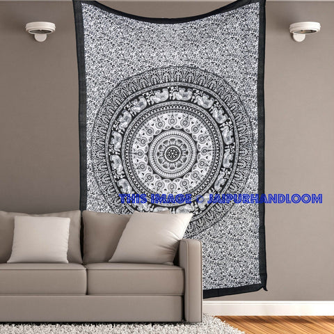 black and white psychedelic tapestry dorm decor wall hanging sofa throw-Jaipur Handloom