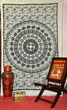 black and white twin mandala bed cover hippie dorm room bedding blanket-Jaipur Handloom