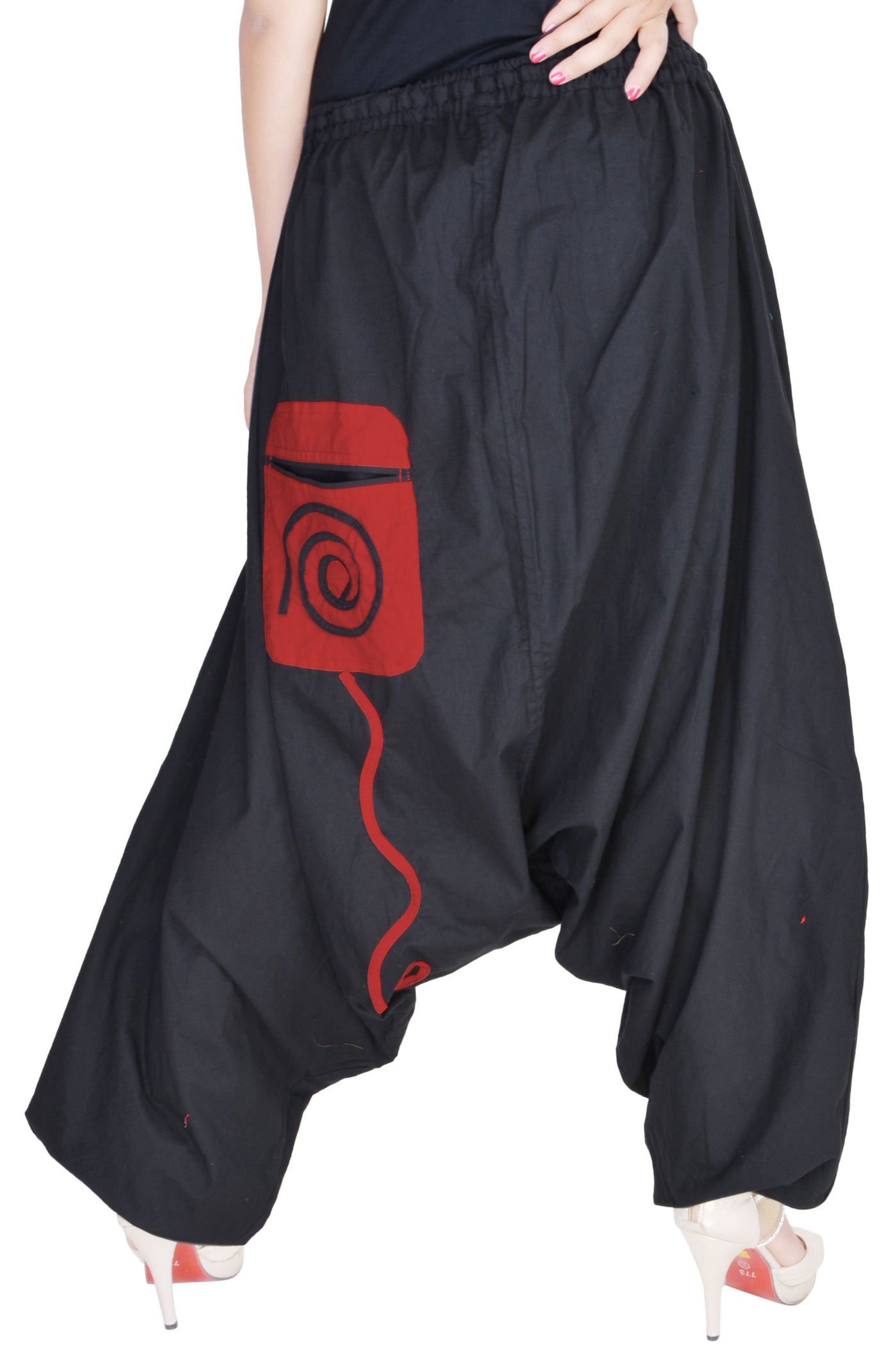 Black drop crotch women trouser wide leg loose baggy pants legging-Jaipur Handloom