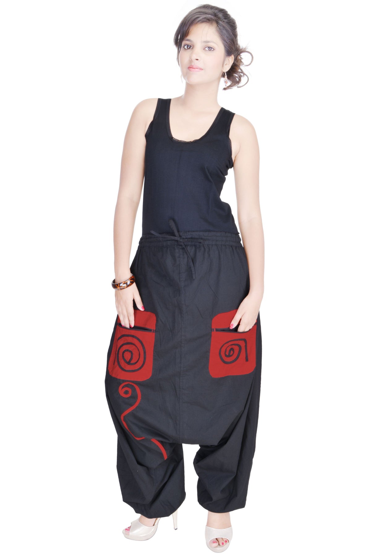 Black drop crotch women trouser wide leg loose baggy pants legging-Jaipur Handloom