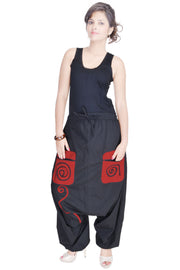 Black drop crotch women trouser wide leg loose baggy pants legging-Jaipur Handloom