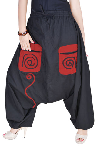 Black drop crotch women trouser wide leg loose baggy pants legging-Jaipur Handloom