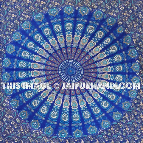 blue dorm room tapestry bohemian dorm room full size mandala bedding-Jaipur Handloom