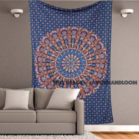 blue magical thinking wall hanging indian cotton twin bedspread-Jaipur Handloom