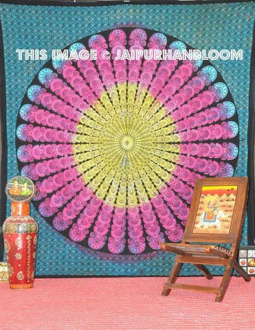 blue mandala hippie tapestry wall hanging psychedelic dorm room tapestry-Jaipur Handloom