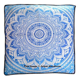 Blue Mandala Ottoman Pouf Cover Indian Ombre Square Floor Pillows-Jaipur Handloom