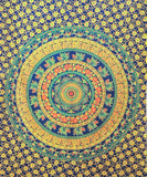 blue medallion mandala dorm tapestry hippie psychedelic wall hanging-Jaipur Handloom