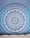 blue ombre mandala wall decor wall hanging large cotton bed cover-Jaipur Handloom