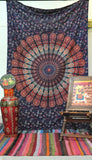 blue psychedelic dorm tapestry indian cotton mandala twin bedspread-Jaipur Handloom
