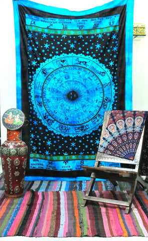 blue zodiac tapestry wall hanging Wall tapestry-Jaipur Handloom