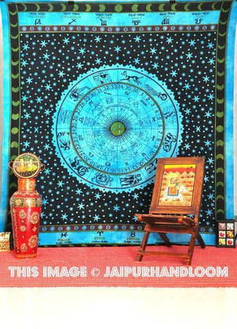 blue zodiac tapestry wall hangings hippie tapestries wall tapestry for dorm-Jaipur Handloom