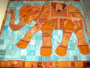 bohemian elephant bed cover hand stitched baby blanket dorm tapestries-Jaipur Handloom