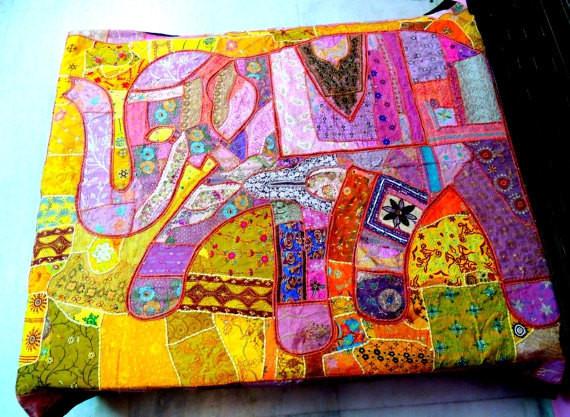 bohemian elephant bed cover hand stitched baby blanket dorm tapestries-Jaipur Handloom