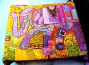 bohemian elephant bed cover hand stitched baby blanket dorm tapestries-Jaipur Handloom