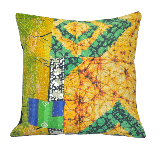 bohemian floor cushions 16" sofa couch pillows indian kantha cushion covers - P32-Jaipur Handloom