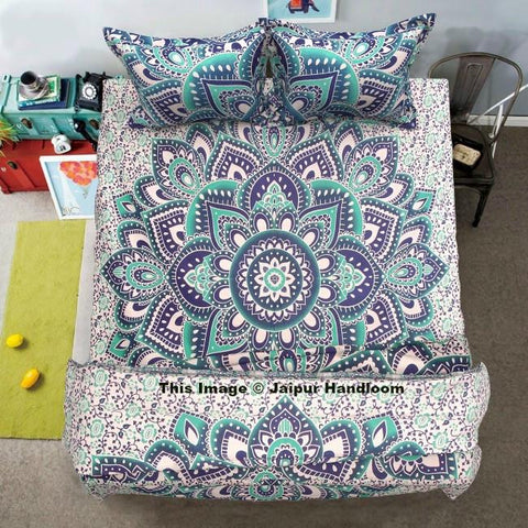 bohemian floral mandala 4pc bedding set with quilt cover bed cover and pillows-Jaipur Handloom