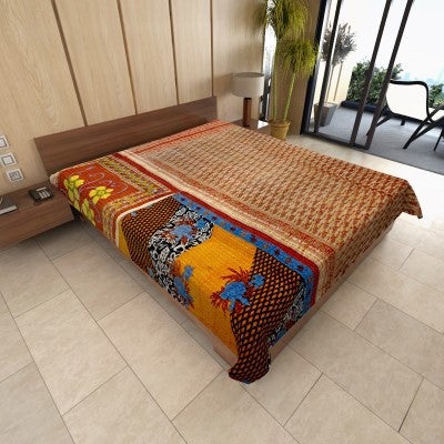 bohemian indian sari kantha blanket hand stitched baby bedcover-Jaipur Handloom